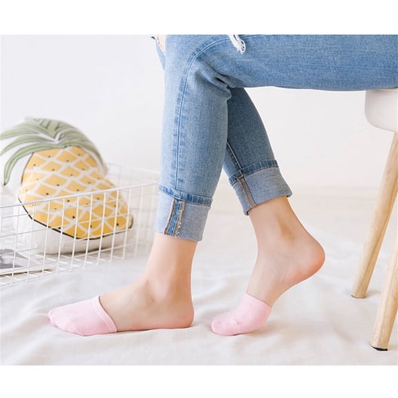 Ljudmp Womens Half Foot Socks Non Slip Gel Front Full Coverage Slipper Socks Invisible Hidden Cotton Toe Covers for Backless Loafers Beige