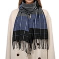 thumbnail image 1 of Ljudmp Womens High End Scarves For Autumn Winter Fringed Plaid Scarf Warm Large Blanket Wrap Shawl Scarves Cold Proof Color Block Neck Warmer Head Scarf Dark Blue, 1 of 4