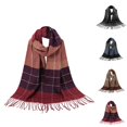 thumbnail image 1 of Ljudmp Womens High End Scarves For Autumn Winter Fringed Plaid Scarf Warm Large Blanket Wrap Shawl Scarves Cold Proof Color Block Neck Warmer Head Scarf Black, 1 of 5