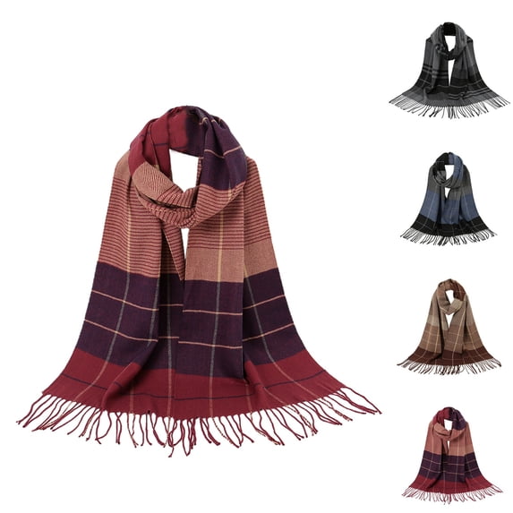 Ljudmp Womens High End Scarves For Autumn Winter Fringed Plaid Scarf Warm Large Blanket Wrap Shawl Scarves Cold Proof Color Block Neck Warmer Head Scarf Black