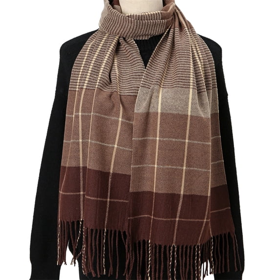 Ljudmp Womens High End Scarves For Autumn Winter Fringed Plaid Scarf Warm Large Blanket Wrap Shawl Scarves Cold Proof Color Block Neck Warmer Head Scarf Khaki