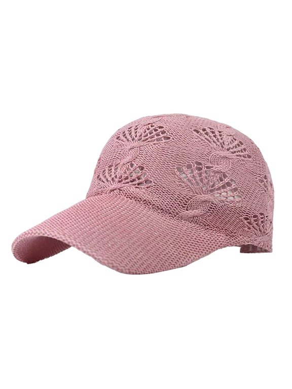 Womens Hollow Knit Mesh Baseball Cap Yarn Trucker Hats Breathable Adjustable Sun Hat with Visor for Outdoor Travel Pink