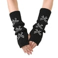 thumbnail image 1 of Ljudmp Womens Kawaii Wrist Warmers Winter Rib Knitted Long Sleeve Fingerless Gloves Bowknot Half Fingers Mittens Arm Warmers Black&Black Bowknot, 1 of 3