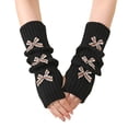 thumbnail image 1 of Ljudmp Womens Kawaii Wrist Warmers Winter Rib Knitted Long Sleeve Fingerless Gloves Bowknot Half Fingers Mittens Arm Warmers Black&Coffee Bowknot, 1 of 3