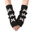 thumbnail image 1 of Ljudmp Womens Kawaii Wrist Warmers Winter Rib Knitted Long Sleeve Fingerless Gloves Bowknot Half Fingers Mittens Arm Warmers Black&Pink Bowknot, 1 of 4