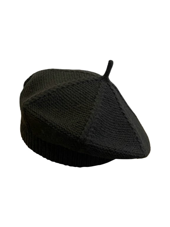 Womens Knitted Beret Hats Autumn Winter Elastic Hats for Women Painter Cap Keep Warm Retro Plain Color Newsboy Flat Cap Black