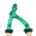 thumbnail image 1 of Ljudmp Womens Long Opera Party Gloves 1920s Satin Elbow Length Glove With Feather Cuff Stretchy Full Finger Gloves for Tea Party Costumes Blackish Green, 1 of 4