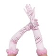thumbnail image 1 of Ljudmp Womens Long Opera Party Gloves 1920s Satin Elbow Length Glove With Feather Cuff Stretchy Full Finger Gloves for Tea Party Costumes Pink, 1 of 4