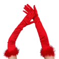 thumbnail image 1 of Ljudmp Womens Long Opera Party Gloves 1920s Satin Elbow Length Glove With Feather Cuff Stretchy Full Finger Gloves for Tea Party Costumes Red, 1 of 4