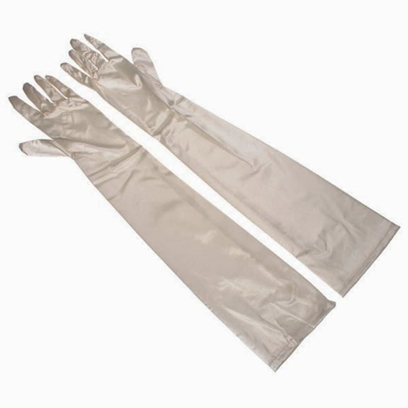 Ljudmp Womens Long Satin Opera Gloves Stretch Elbow Length Full Finger Formal Gloves for Wedding Bride Evening Party Beige
