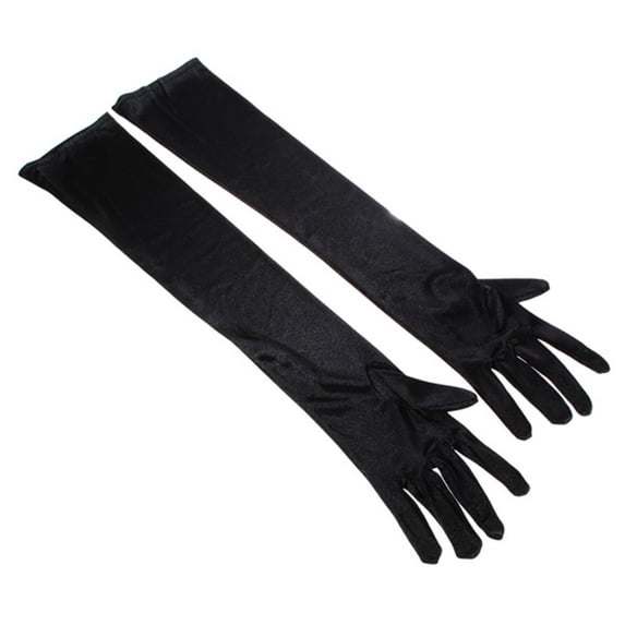 Ljudmp Womens Long Satin Opera Gloves Stretch Elbow Length Full Finger Formal Gloves for Wedding Bride Evening Party Black