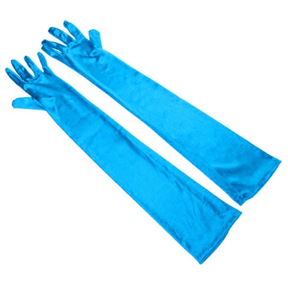 Ljudmp Womens Long Satin Opera Gloves Stretch Elbow Length Full Finger Formal Gloves for Wedding Bride Evening Party Light Blue