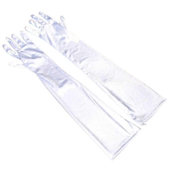 Ljudmp Womens Long Satin Opera Gloves Stretch Elbow Length Full Finger Formal Gloves for Wedding Bride Evening Party White