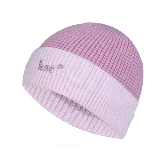 Ljudmp Womens Mens Color Block Ribbed Knit Beanie Stretch Brimless Hat Winter Thick Casual Windproof Daily Knit Skull Cap Pink