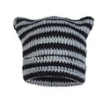 thumbnail image 1 of Ljudmp Womens Mens Crochet Chunky Cable Knit Beanie Cute Cat Ear Brimless Hat Winter Stretch Thick Casual Striped Knit Skull Cap Black, 1 of 8