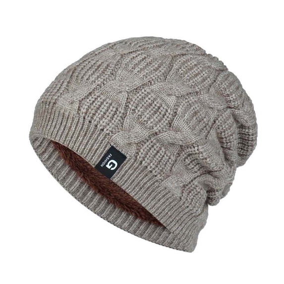 Ljudmp Womens Mens Slouchy Chunky Cable Knit Fleece Lined Beanie Hat Stretch Oversized Brimless Hat Winter Thick Casual Daily Skull Cap Beige