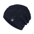 thumbnail image 1 of Ljudmp Womens Mens Slouchy Chunky Cable Knit Fleece Lined Beanie Hat Stretch Oversized Brimless Hat Winter Thick Casual Daily Skull Cap Navy, 1 of 4