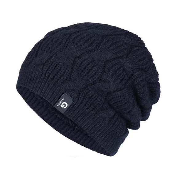 Ljudmp Womens Mens Slouchy Chunky Cable Knit Fleece Lined Beanie Hat Stretch Oversized Brimless Hat Winter Thick Casual Daily Skull Cap Navy