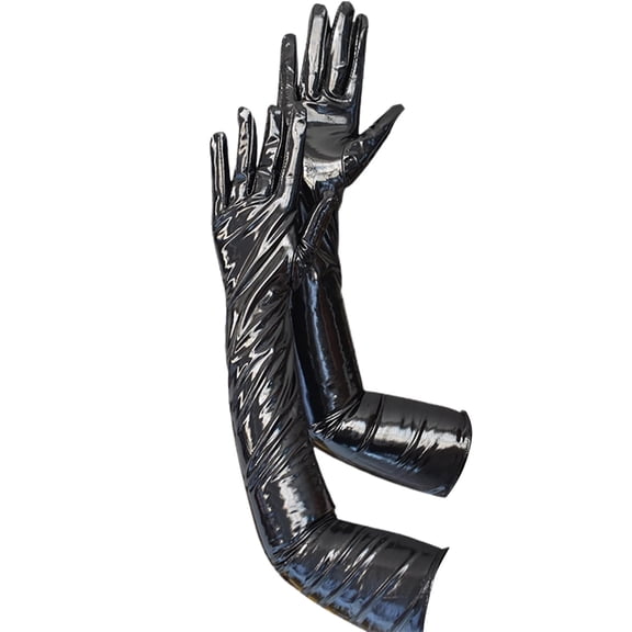 Ljudmp Womens Shiny Black Patent Leather Gloves Punk Style Elbow Long Gloves for Party Dance Club Costumes Black 1Pair