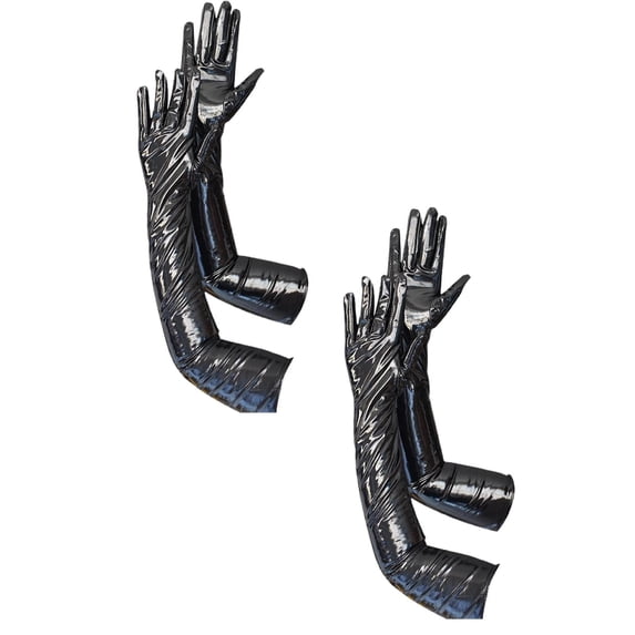 Ljudmp Womens Shiny Black Patent Leather Gloves Punk Style Elbow Long Gloves for Party Dance Club Costumes Black 2Pairs