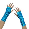 thumbnail image 1 of Ljudmp Womens Shiny Metallic Half Finger Gloves Fingerless Opera Gloves with Thumb Hole for Rave Party Costume Performances Wedding Evening Sky Blue, 1 of 4