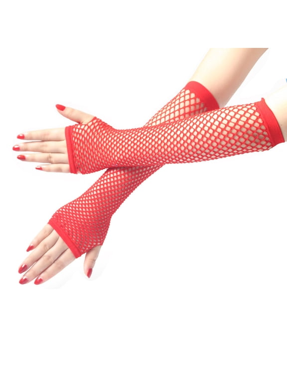 Womens Short Fishnet Gloves Fingerless Fish Net Mesh Glove Candy Color Goth 80s Scene Accessories Red