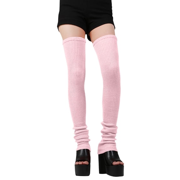 Ljudmp Womens Stretchy Knit Thigh High Leg Warmers Winter Knitted Over the Knee Slouch Socks For Women Thick Footless Stocking Pink 70cm