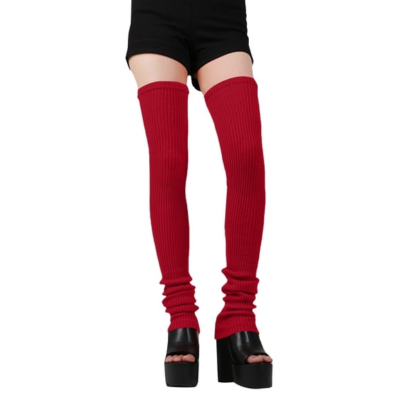 Ljudmp Womens Stretchy Knit Thigh High Leg Warmers Winter Knitted Over the Knee Slouch Socks For Women Thick Footless Stocking Red 50cm