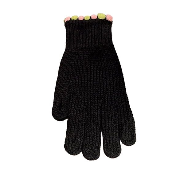 Ljudmp Womens Stretchy Touch Screen Gloves Winter Thermal Full Finger Warm Gloves Colorful Trim Elastic Cuff Knitted Gloves Black