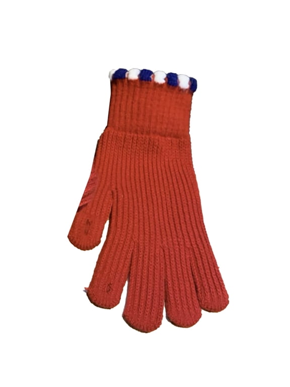 Womens Stretchy Touch Screen Gloves Winter Thermal Full Finger Warm Gloves Colorful Trim Elastic Cuff Knitted Gloves Red