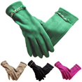 thumbnail image 1 of Ljudmp Womens Suede Touch Screen Autumn Winter Gloves Metal Chain Decor Thermal Driving Riding Windproof Gloves Casual Full Finger Hand Warmers Black, 1 of 4