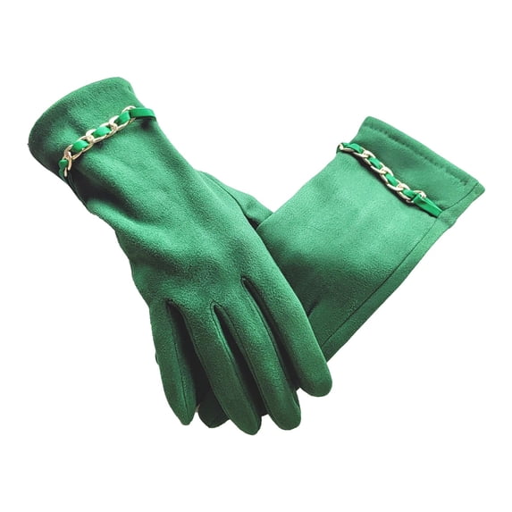 Ljudmp Womens Suede Touch Screen Autumn Winter Gloves Metal Chain Decor Thermal Driving Riding Windproof Gloves Casual Full Finger Hand Warmers Green