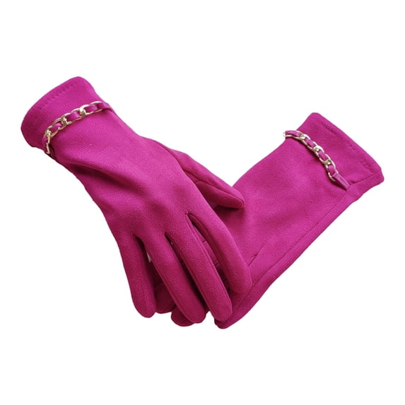 Ljudmp Womens Suede Touch Screen Autumn Winter Gloves Metal Chain Decor Thermal Driving Riding Windproof Gloves Casual Full Finger Hand Warmers Hot Pink