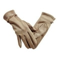 thumbnail image 1 of Ljudmp Womens Suede Touch Screen Autumn Winter Gloves Metal Chain Decor Thermal Driving Riding Windproof Gloves Casual Full Finger Hand Warmers Khaki, 1 of 3