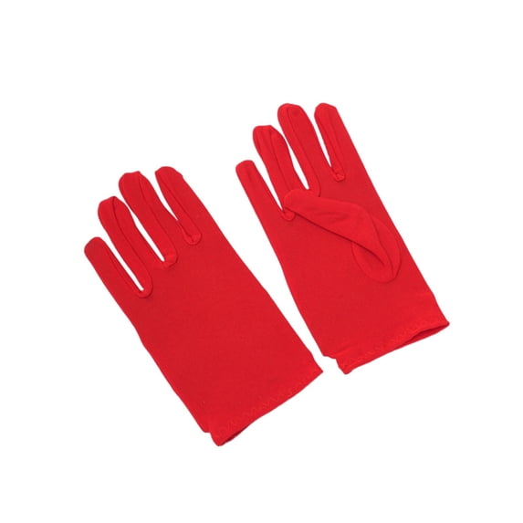 Ljudmp Womens Thin Stretch Short Formal Gloves Plain Color Etiquette Performance Full Finger Gloves for Dance Wedding Party Red M