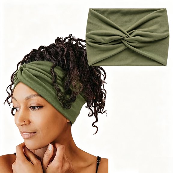 Ljudmp Womens Twisted Knotted Headband Casual Yoga Hairband Sports Elastic Sweat Absorbing Elastic Gym Workout Stretchy Headwraps Army Green
