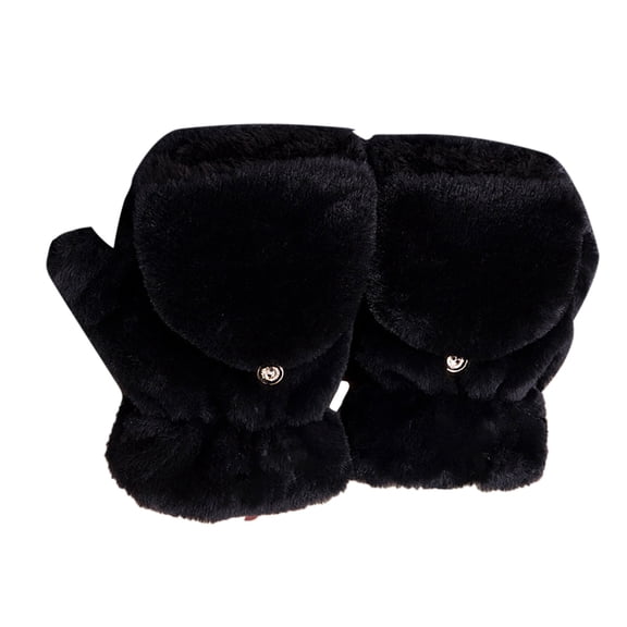 Ljudmp Womens Winter Furry Plush Fingerless Gloves Convertible Full Finger Warm Thermal Mittens Elastic Cuff Cold Weather Gloves Black
