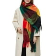 thumbnail image 1 of Ljudmp Womens Winter Grid Shawls Wraps Ladies Scarf Warm Scarves Long Large Scarves Knit Tassel Lattice Splicing Blanket Scarf Red, 1 of 4