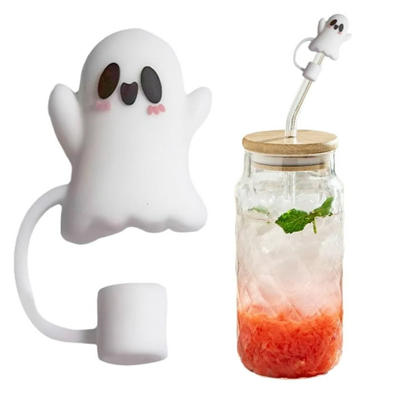 Ljxge ‌3D Halloween Straw Toppers - Cute Ghost Silicone Cover Caps for 30 & 40 Oz Tumblers, 10mm Reusable Dustproof Straw Tips, Food Grade BPA-Free Accessories for Camping & Parties
