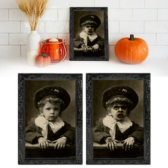 Ljxge 3D Variable Halloween Wall Decor – Lenticular Changing Picture Frame Set for Spooky Home Decor, Haunted House Party Supplies, Creepy Optical Illusion Art (15.5x10 Inch)