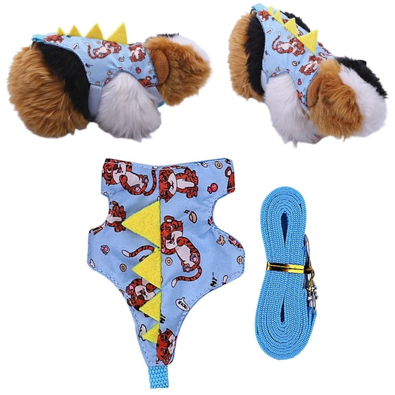 Ljxge Adjustable Pet Harness And Leash Set Dinosaur Costume For Small Animals Guinea Pig Hamster Hedgehog Ferret Vest With Traction Tool Blue
