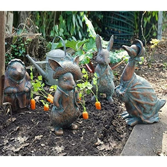 Ljxge Antique Beatrix Potter Character Garden Statue Set - Handcrafted Resin Jemima Puddle Duck, Tiggy Winkle & Bunny Figurines - Vintage Outdoor Decor for Patio, Lawn & Indoor Display
