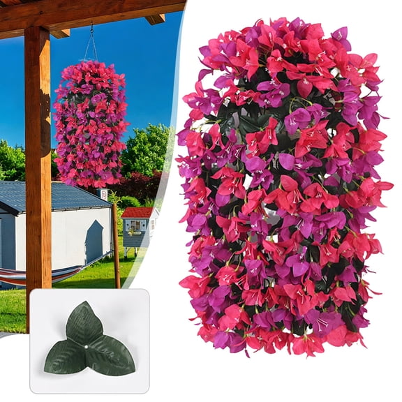 Ljxge Artificial Bougainvillea Hanging Vine 28 Inch Realistic Green Leaves For Outdoor Porch Patio Decoration