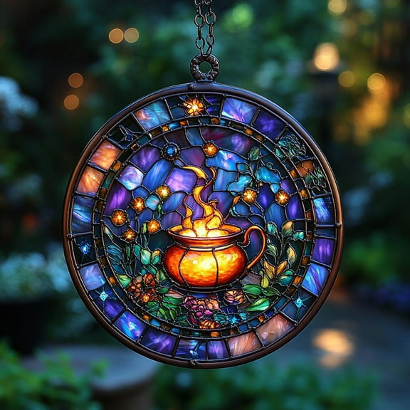 Ljxge Cauldron Spell Acrylic Wall Art Double-Sided Glowing Halloween Decor With Wiccan Altar Design For Gothic Home Display Mystical Wall Decor