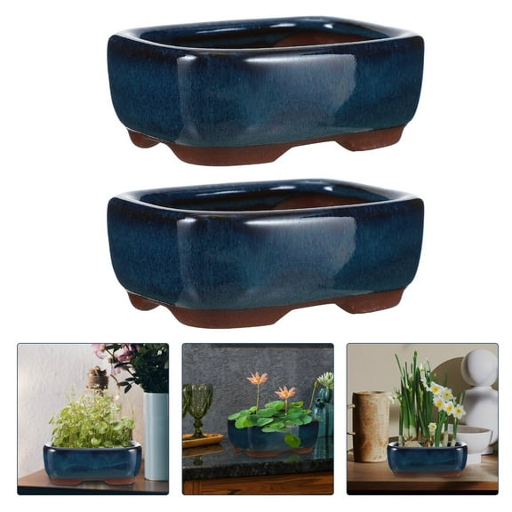 Ljxge Chinese Style Ceramic Bonsai Pots for Indoor Outdoor Plants - Elegant Drainage Planter with Ventilation Holes, Perfect for Succulents, Bonsai Trees & Home Garden Decor