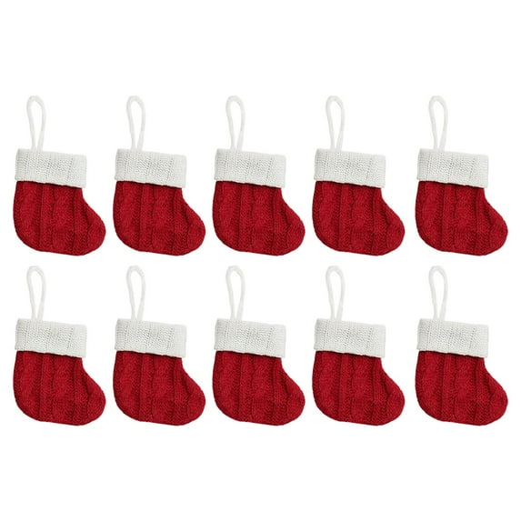 Ljxge Christmas Stocking Ornaments 10 Count Knitted Holiday Decor With Hanging Loop For Tree Mantel Silverware Holder Candy Treat Bag Tableware