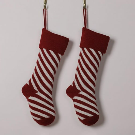 Ljxge Christmas Stockings Knit Gift Bags Wide Stripe Decorative Socks For Holiday Decor Fireplace Mantel Hanging Ornaments Gift Card Candy Storage 1 Piece Red Color