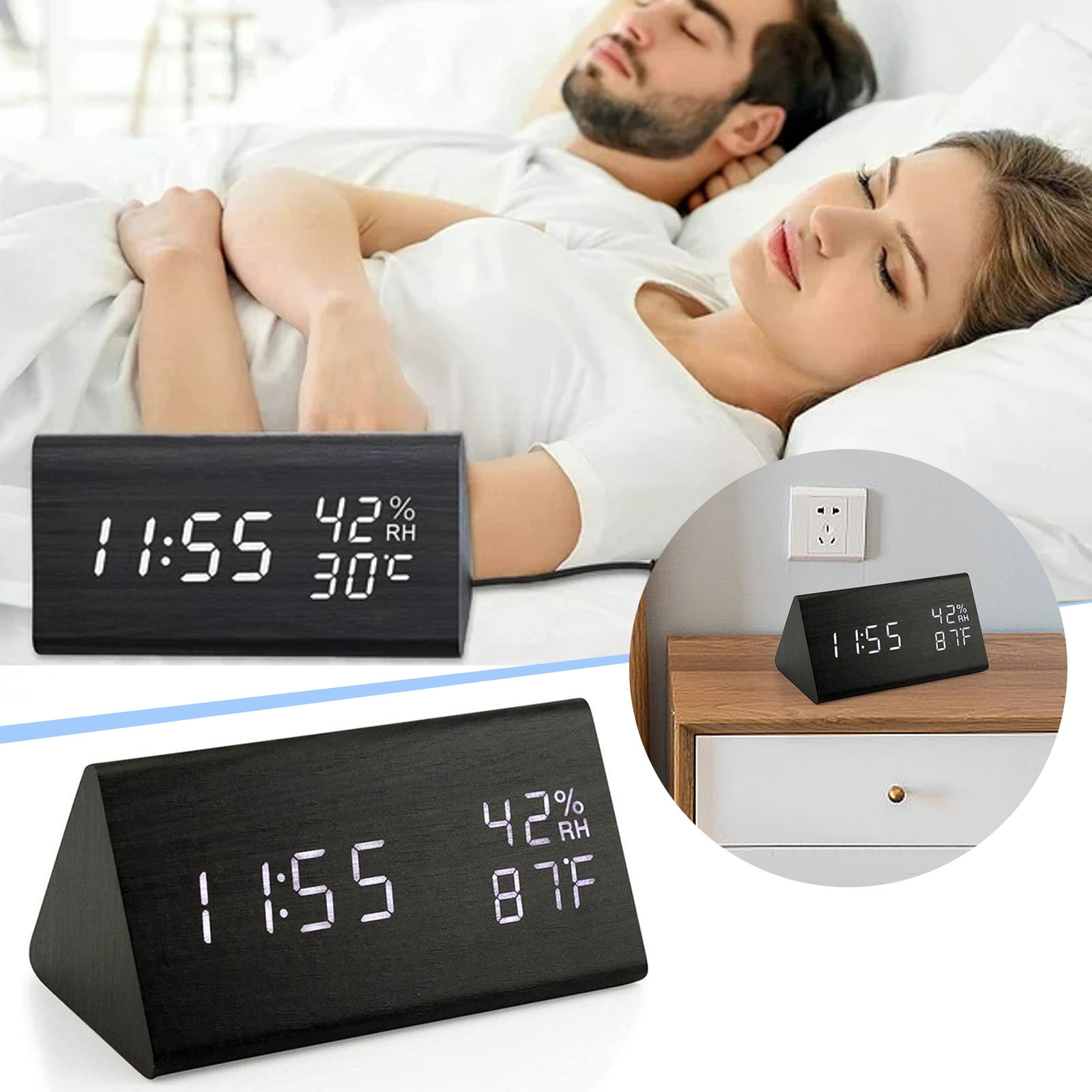 Ljxge Clock,Wooden Vibrating Alarm Clock for Heavy Sleepers Adults Loud