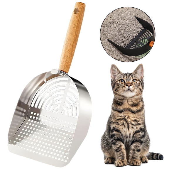 Ljxge Duty Stainless Steel Cat Litter Scoop Long Handle With Sifting Holes For Clump Removal Easy Clean Litter Box Cleaning Durable Rust Proof Metal Shovel For Cats