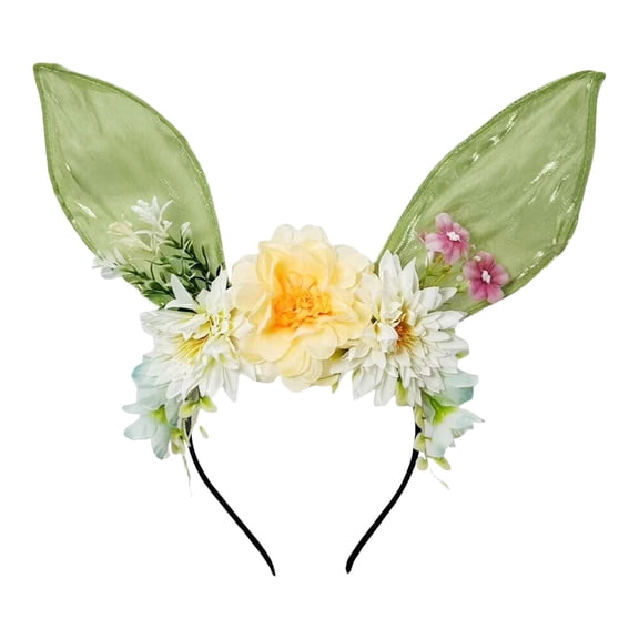 Ljxge Easter Bunny Headband With Artificial Flowers Bunny Ears Headpiece Floral Hair Band For Easter Egg Hunt Wedding Cosplay Fashion Event Light Green